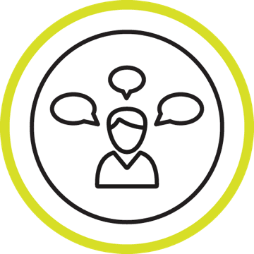 Profile icon of a person with three speech marks around them, representing preparing for difficult discussions