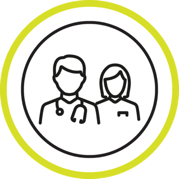 Person with stethoscope around their neck next to an icon of a medical professional, representing contacting your medical team if you have taken too much medication