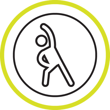 Person stretching icon with arm over their head, representing the exercise and fitness section within the page