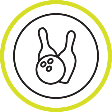 Bowling pins and a bowling ball icon, representing your favourite hobbies