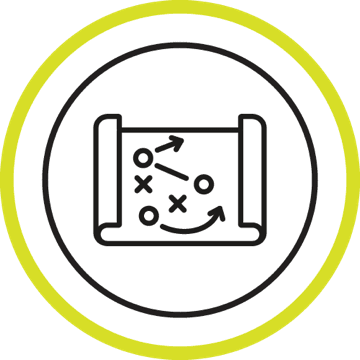 Scroll icon, with arrow  weaving in and out of cross marks, representing holistic care planning section within the page