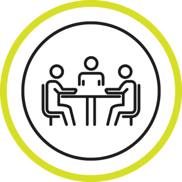 Three people sat around a table icon, representing courses with other people with your condition