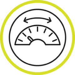 Weighing scales icon with double ended arrow pointing low and high, representing weight change